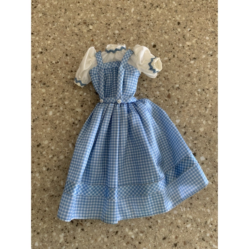 1999 Dorothy Wizard of Oz Barbie Satin Blue Gingham Check Replacement Dress Only